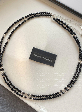 串珠项链女士秋冬毛衣链黑色天然石颈链小众设计高级感轻奢锁骨链