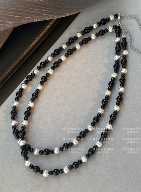 黑色串珠项链女2024新款爆款秋冬毛衣链小众设计高级感颈链锁骨链