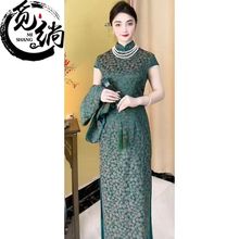 春夏2025新款复古中国风改良旗袍套装女大码显瘦气质阔太太两件套