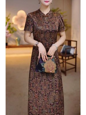新款优雅显瘦妈妈碎花礼服裙子