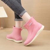 胶鞋 短筒雨鞋 中筒雨靴加绒保暖工作鞋 女士时尚 女 女外穿防滑防水鞋