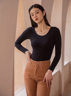 塞德纳6983莫代尔面膜衣 圆领薄款打底上衣无缝长袖女士秋衣 低领