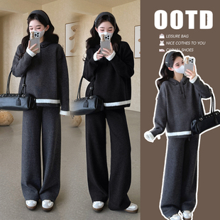 孕妈高级感穿搭加厚毛衣卫衣春秋阔腿裤 2025新款 两件套 秋装 孕妇装