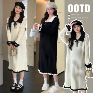 新款 小香风减龄毛衣连衣裙中长款 孕妇装 潮妈气质款 时尚 2025秋冬季