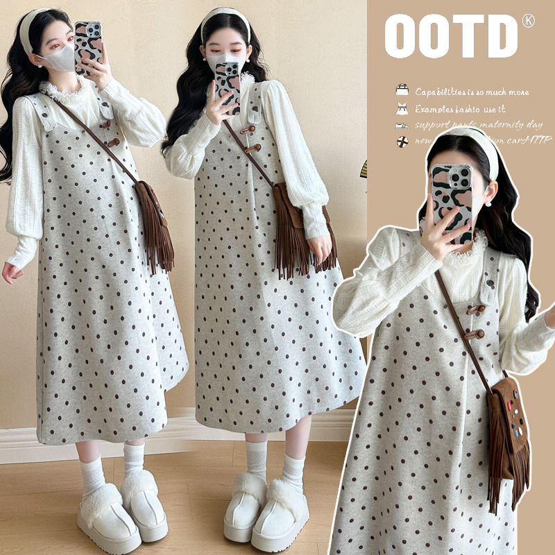 孕妇装2025新款秋冬款连衣裙时尚套装毛衣裙背带裙秋季两件套洋气