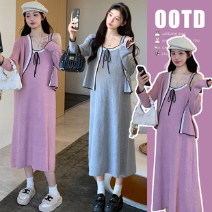 宽松吊带连衣裙针织毛衣开衫 2025秋冬新款 辣妈韩版 时尚 两件套 套装