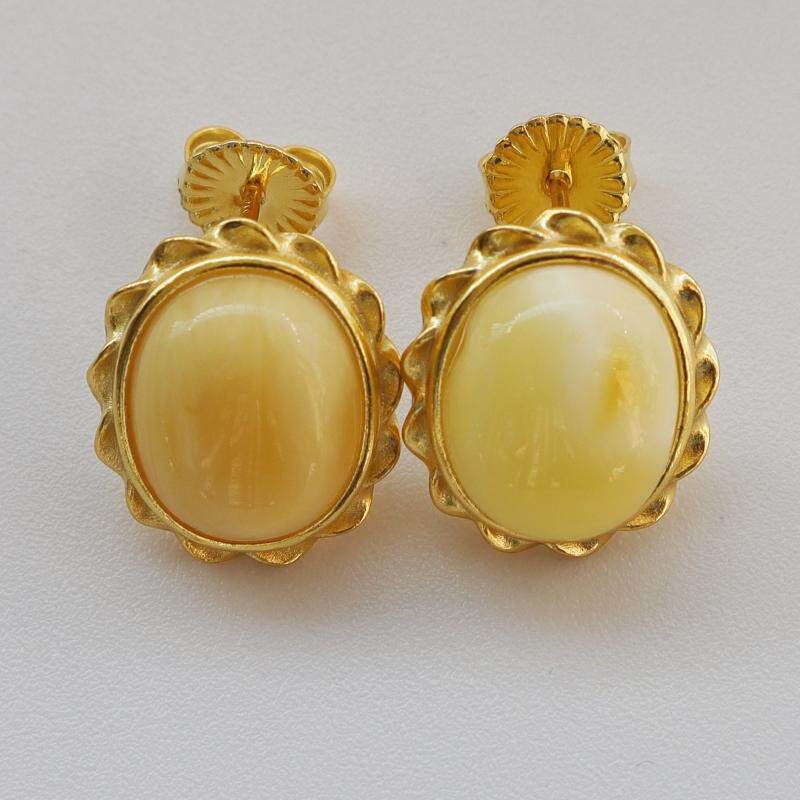 天然蜜蜡椭圆耳钉S925纯银向阳花高级感简约大气金黄色耳饰女饰品