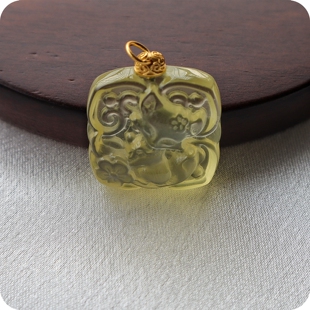 水善谣雕刻九尾狐黄水晶吊坠S925银祥云扣头颈饰大车花纯银项链