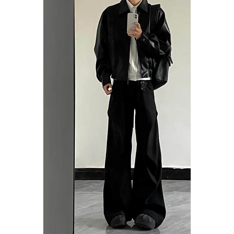 cleanfit微喇男生裤子春夏新款穿搭褶皱工装裤高个子加长弯刀西裤