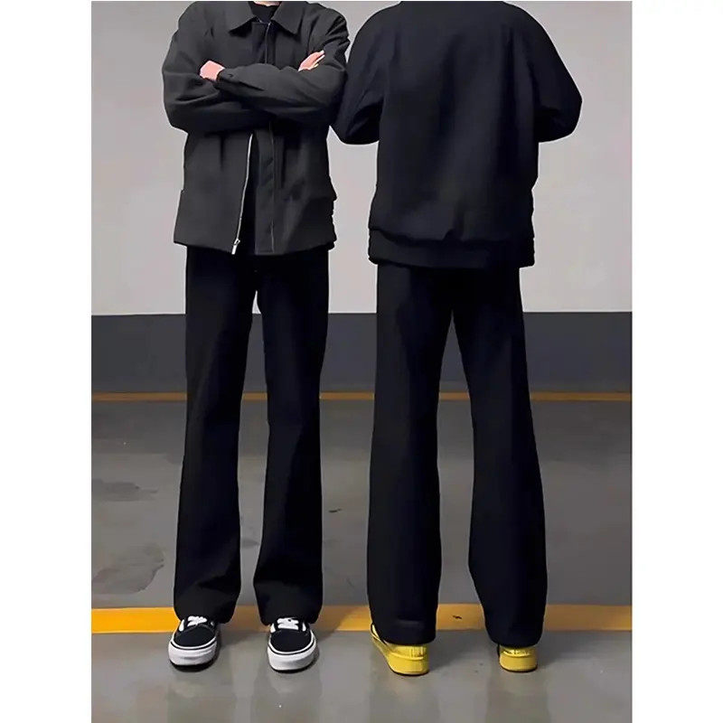 黑色弯刀微喇西裤男春秋季cleanfit显瘦裤子高个子直筒休闲西装裤