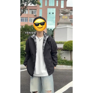 格子拼接防晒衣夹克男春夏季轻薄少年感学生情侣上衣美式休闲外套