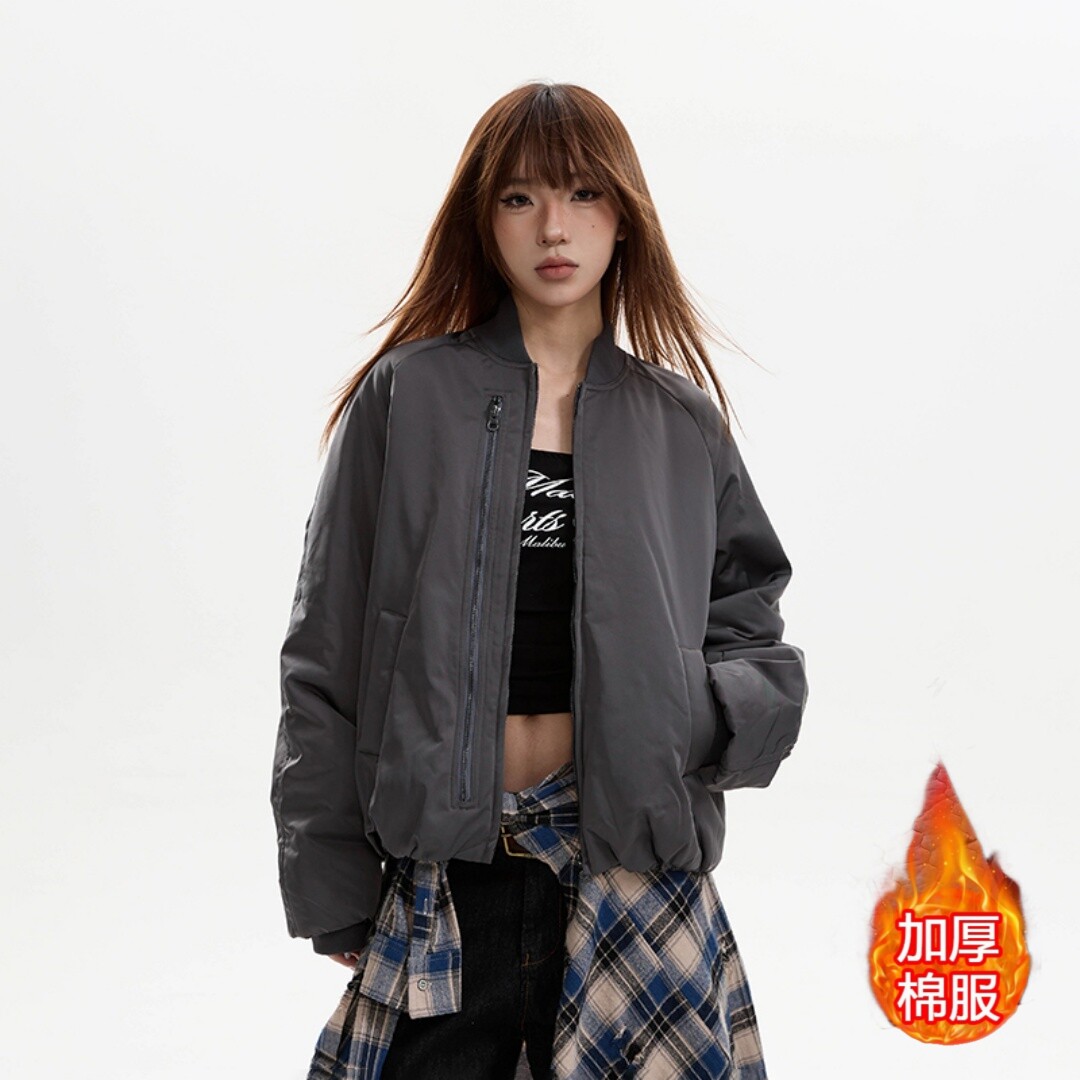 美式解构bomber尼龙棉衣外套男女秋冬季新款cleanfit短版飞行棉服
