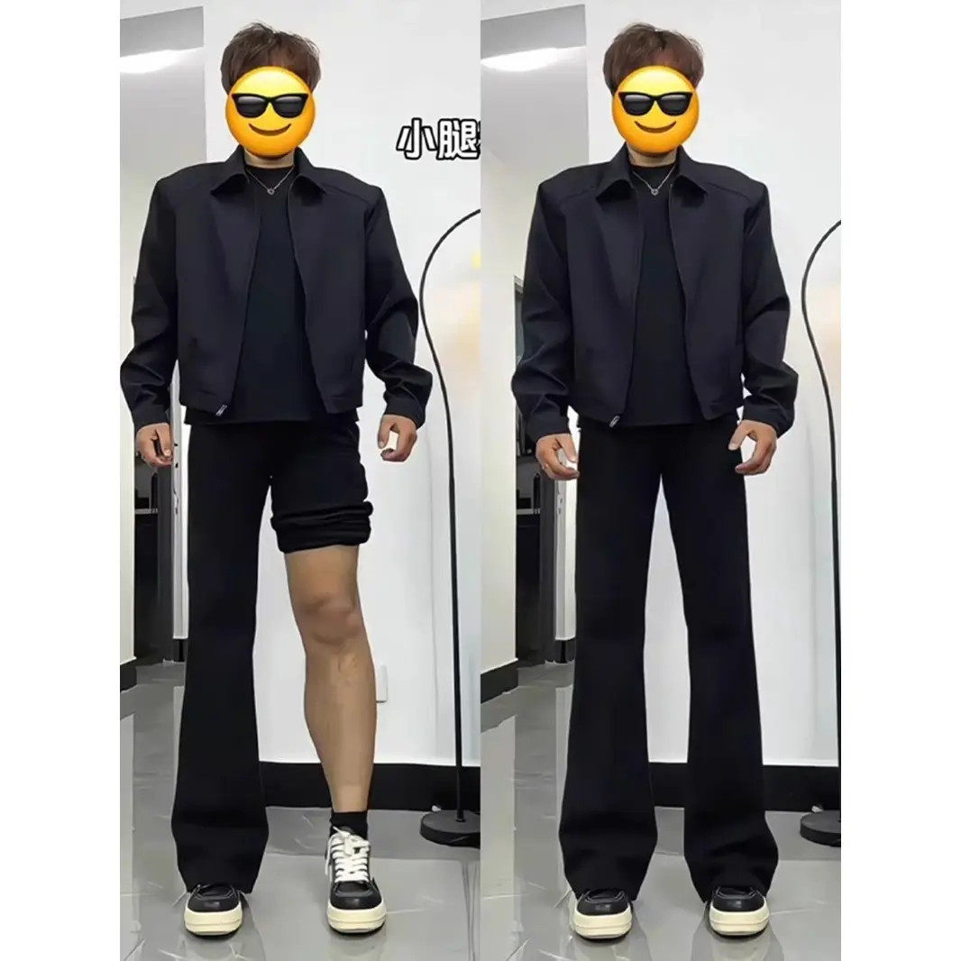 黑色微喇弯刀西裤男春夏修身显瘦提档直筒裤子垂感休闲西装裤