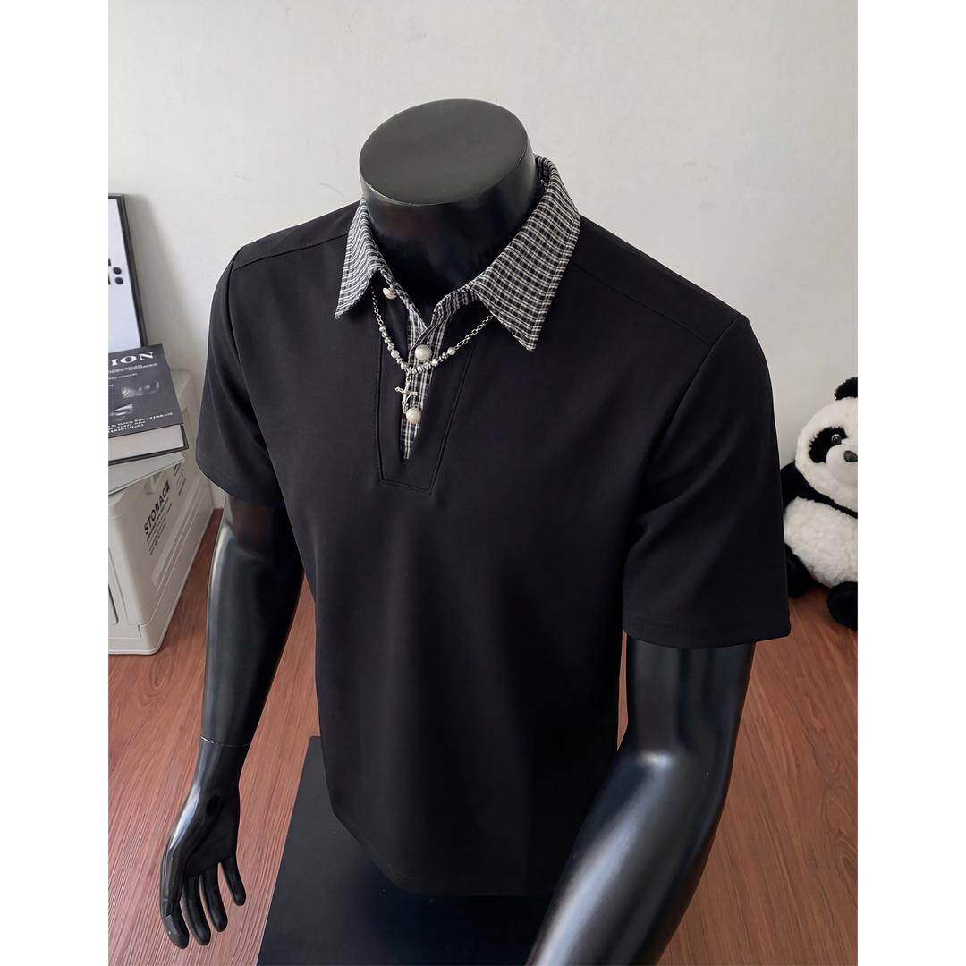 老钱风Polo衫短袖男夏季假两件衬衫领设计感t恤潮牌痞帅休闲男装