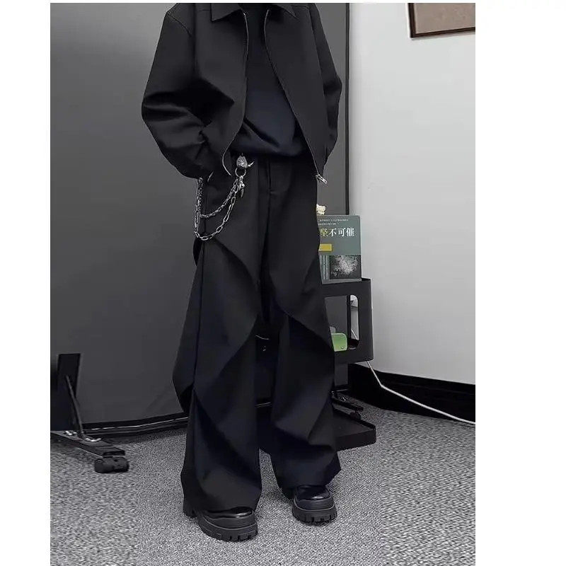 弯刀微喇西裤垂感高级感褶皱伞兵工装裤子男款夏季阔腿暗黑休闲裤