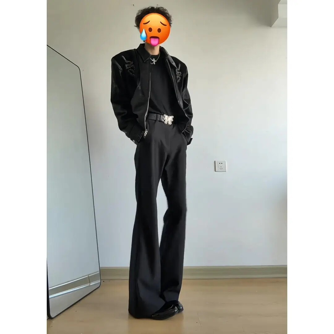 黑色微喇柳叶弯刀西裤春夏季男款cleanfit高级感垂坠感西装裤百搭图片