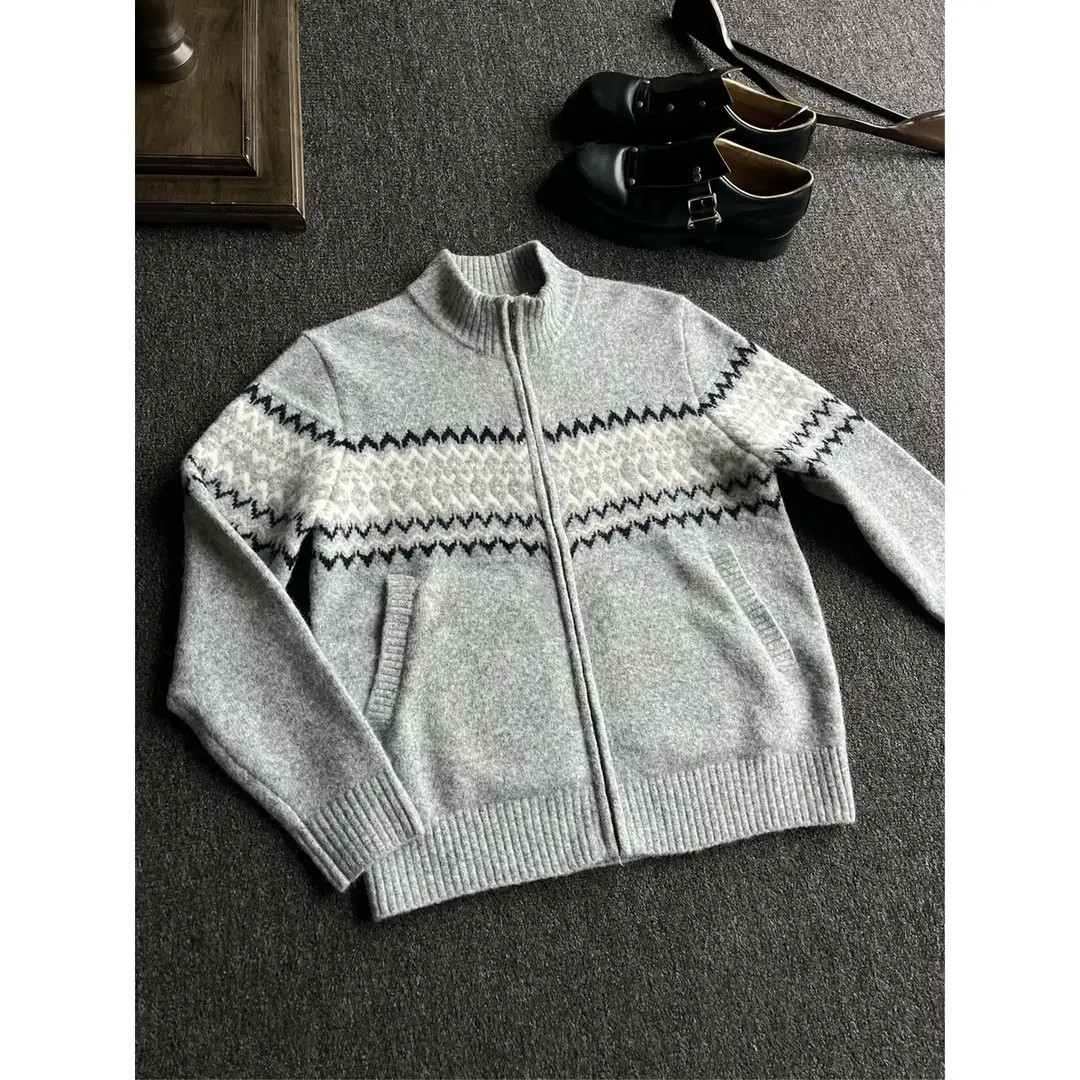 费尔岛毛衣男女秋冬季慵懒风半高领拉链针织衫老钱风圆领开衫外套