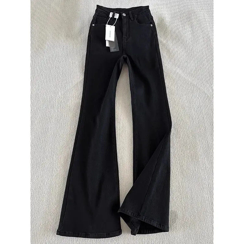 黑色直筒微喇牛仔裤男款春季新款美式高街vibe裤子修身显瘦微喇裤