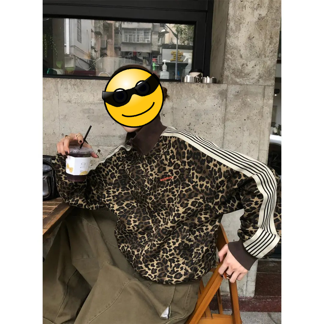 同款-豹纹高领卫衣休闲外套男款秋季