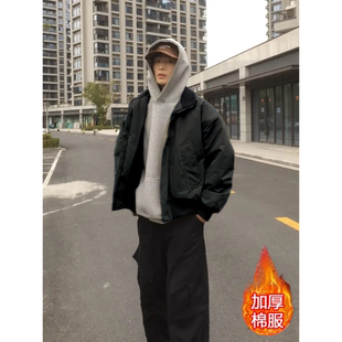 美式潮牌立领短款棒球棉服男潮流宽松休闲百搭飞行夹克棉衣外套