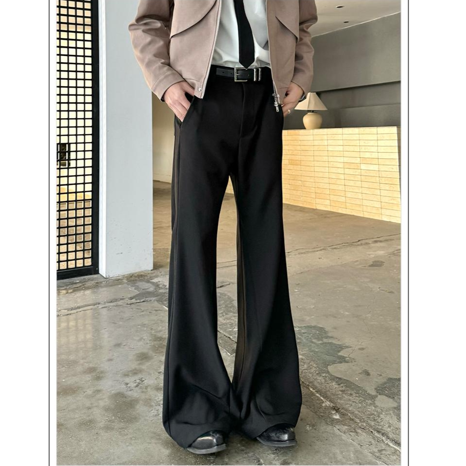 cleanfit黑色休闲夏季垂坠感修身微喇拖地西裤男