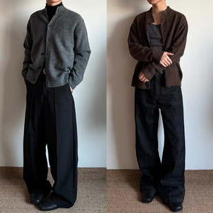 秋冬季新款花纱羊毛混纺半高领毛衣开衫老钱风棕色灰色百搭针织衫