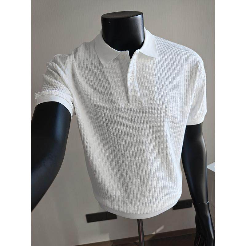 白色肌理感针织短袖Polo衫男款夏季高级感宽松休闲老钱风半袖T恤