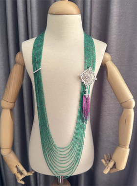 中古风饰品多层绿玉髓项链毛衣链