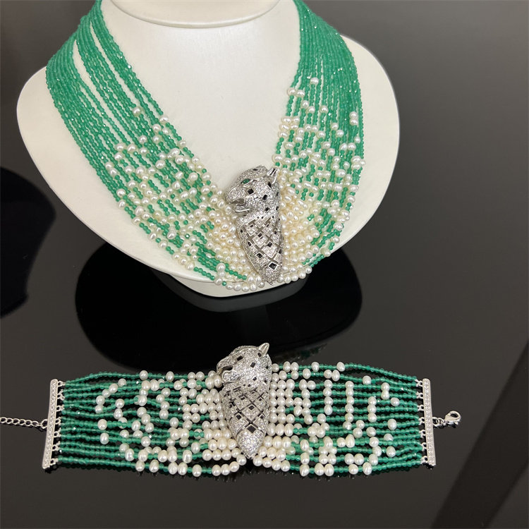 天然淡水珍珠绿玛瑙项链手链套装高级感多层短款锁骨链首饰高端女