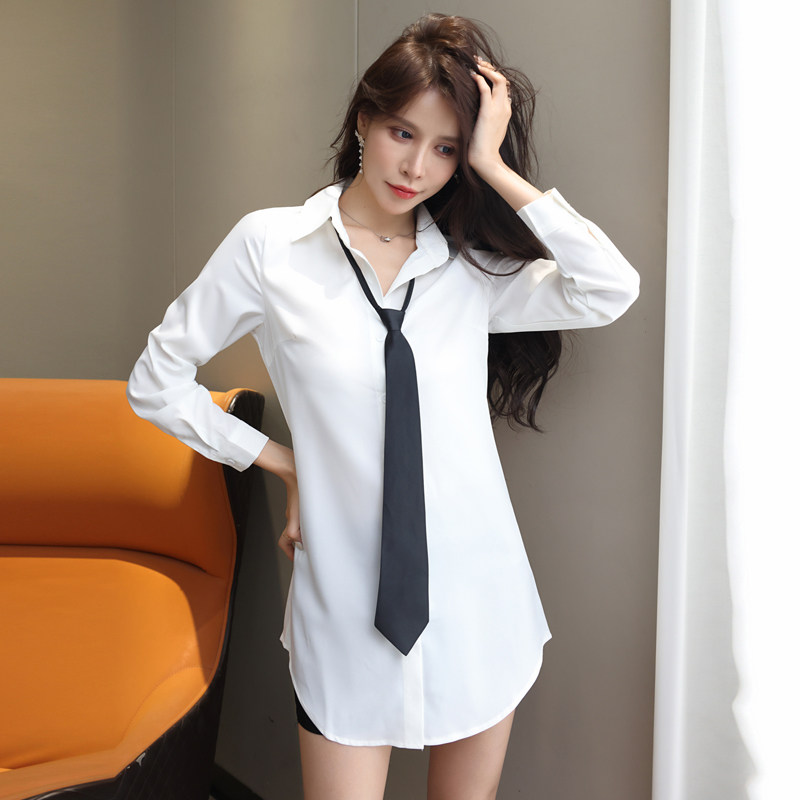 浴场洗浴按摩技师工作服性感低胸白衬衣中长款连衣裙夜店女装工衣