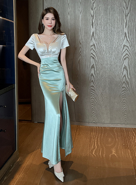 夜总店女装美容养生足疗技师工作服性感低胸露背黑色晚礼服吊带裙