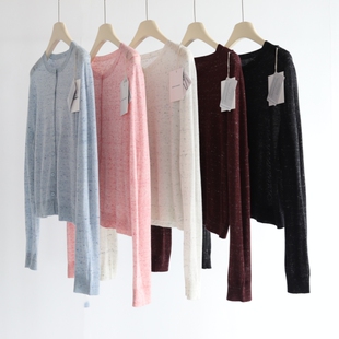 糯叽叽 温柔风高级感缤纷纱16针无缝羊毛针织开衫长袖外套女夏薄