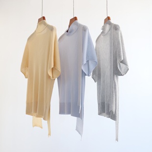 碧漪纱 坑条莱赛尔天丝蝙蝠袖套头飘带气质正反两穿上衣春夏针织