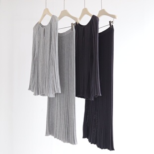 极简质感 莱赛尔天丝肌理感新品纸片人褶皱上衣＋高腰半裙两件套