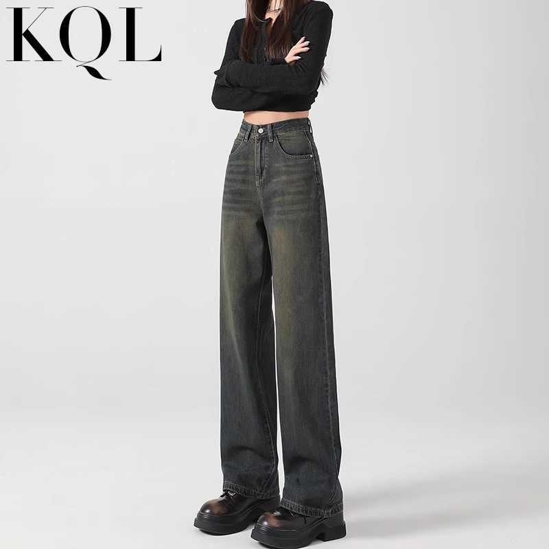 水泥灰阔腿牛仔裤女秋冬季新款高腰宽松显瘦加绒窄版直筒拖地裤子,女装/女士精品,牛仔裤,淘宝优惠券,粉丝福利购,淘宝优惠卷