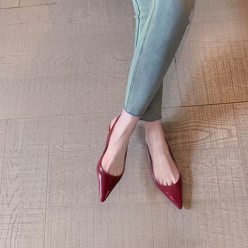 酒红色高跟鞋包头凉鞋女低跟3cm