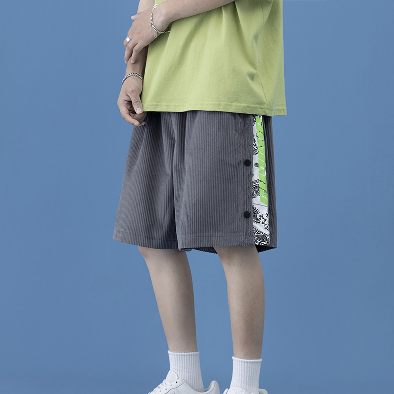 DK18-35- 控48 夏季冰丝短裤排口腰果花宽松大码休闲五分裤子图片
