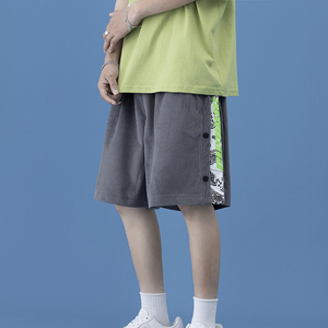 DK18-35- 控48 夏季冰丝短裤排口腰果花宽松大码休闲五分裤子图片