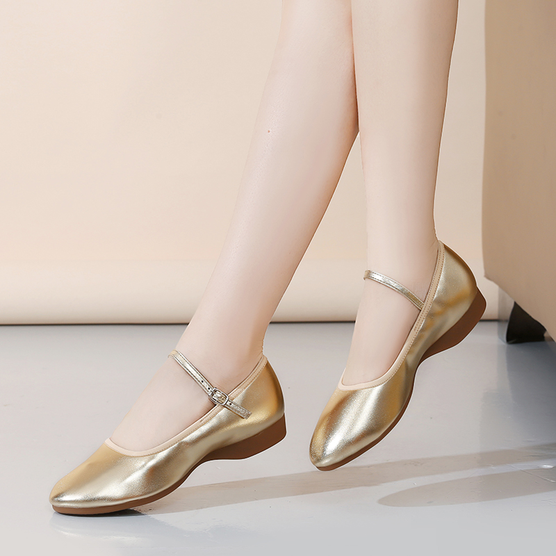 新款金色软底广场舞鞋女成人中老年跳舞鞋耐磨舞蹈鞋平跟现代舞鞋