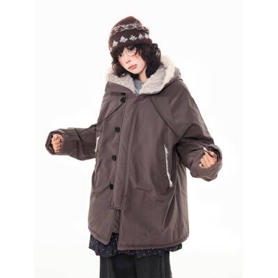 MKGO美式覆古座山雕毛领中长款棉服女冬季新款保暖加厚宽松厚外套