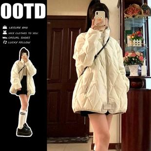 巨好看的韩系菱格立领棉服女冬装加厚棉衣学生冬季棉袄棒球服外套