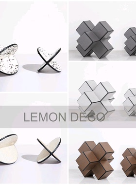 现代轻奢样板间马毛皮革杨桃摆件售楼处书房十字交叉镇纸软装饰品