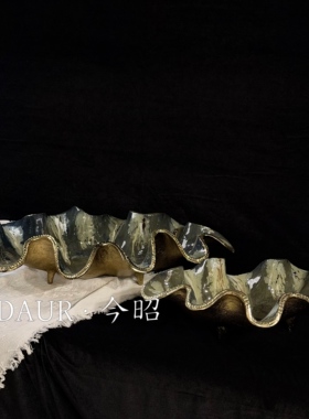 印度进口轻奢珐琅金属浪花果盘样板间售楼处餐桌大尺寸收纳托盘