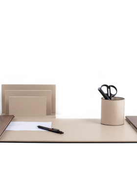 简约现代轻奢白色皮质收纳盒收纳盘书档摆件办公组合系列收纳饰品