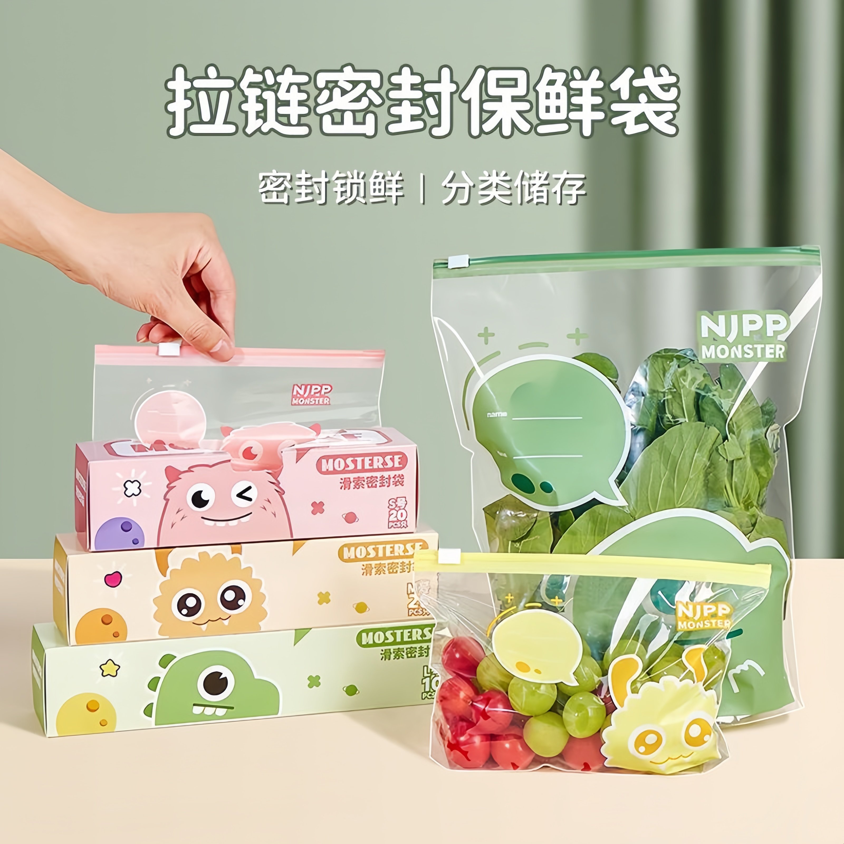 【加厚】原创卡通密封袋幼儿园保鲜冰箱专用收纳袋婴食物咬咬袋