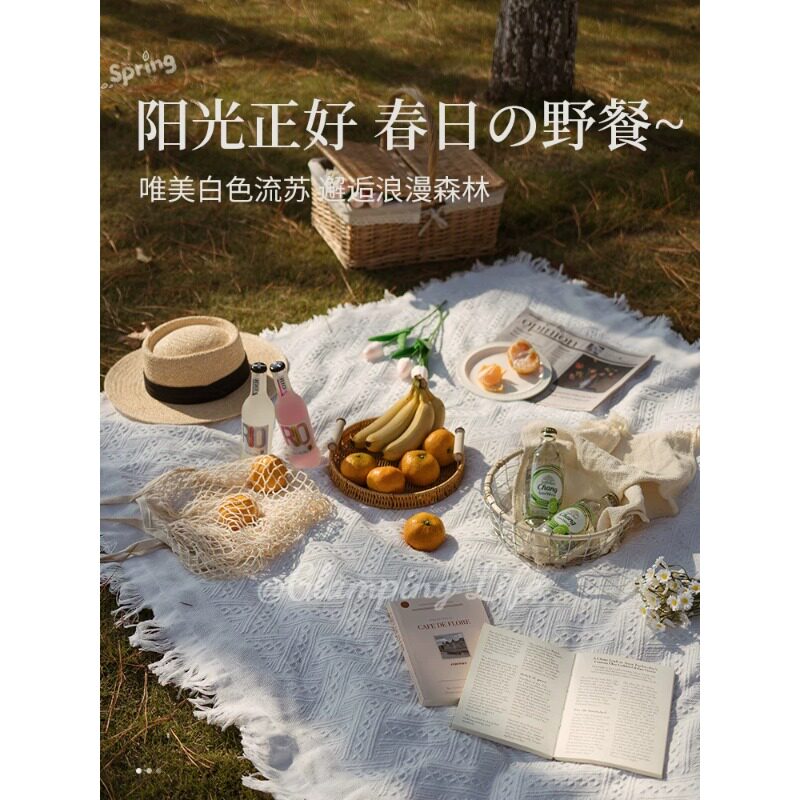 日本品质野餐垫防潮垫户外露营白色毯子沙滩帐篷地垫法式海边拍照