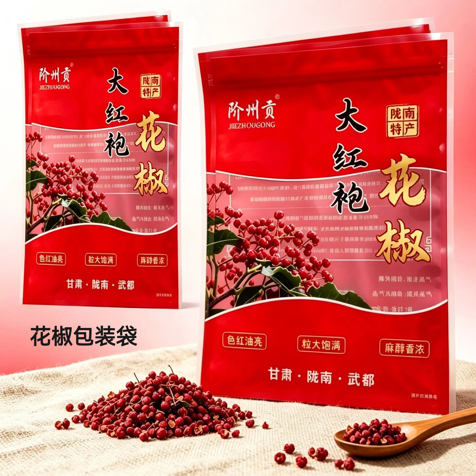花椒袋甘肃陇南武都大红袍花椒包装袋自封袋一斤装/半斤通用袋图片
