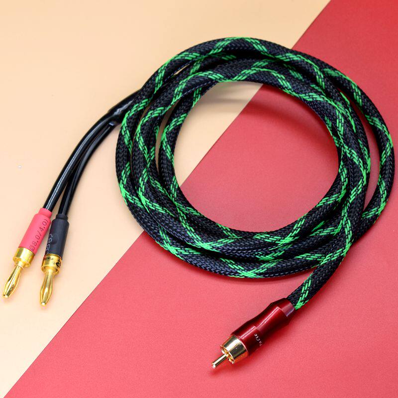 单莲花插头转双香蕉头音频线 RCA转香蕉头有源音箱连接功放喇叭线