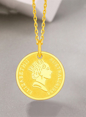 伊丽莎白女王金币头像项链 女纯银镀18K黄金色圆牌锁骨链设计时尚