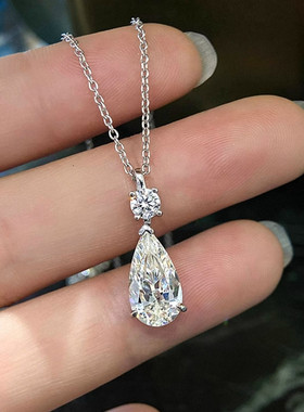 人鱼泪水滴项链 女纯银925白钻单钻仿真钻掉色锁骨链气质名媛高级
